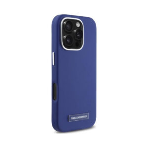 Coque iPhone 16 Pro Karl Lagerfeld FW Metal Plate MagSafe bleue — visuel 4