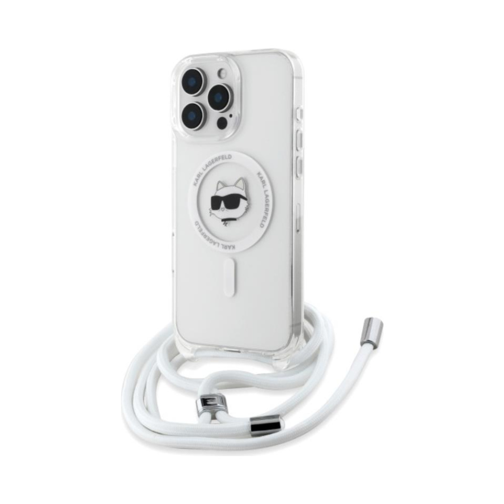 Coque iPhone 16 Pro Karl Lagerfeld IML Choupette Head & Cord MagSafe transparente
