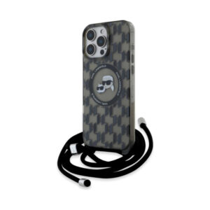 Coque iPhone 16 Pro Karl Lagerfeld IML Crossbody Monogram Karl & Choupette Head MagSafe noire