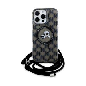 Coque iPhone 16 Pro Karl Lagerfeld IML Crossbody Monogram Karl & Choupette Head MagSafe noire — visuel 2
