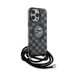 Coque iPhone 16 Pro Karl Lagerfeld IML Crossbody Monogram Karl & Choupette Head MagSafe noire — visuel 3