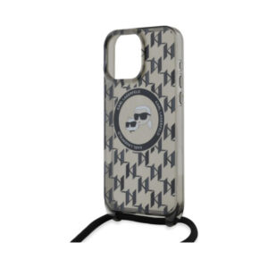 Coque iPhone 16 Pro Karl Lagerfeld IML Crossbody Monogram Karl & Choupette Head MagSafe noire — visuel 5