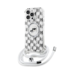 Coque iPhone 16 Pro Karl Lagerfeld IML Crossbody Monogram Karl & Choupette Head MagSafe transparente