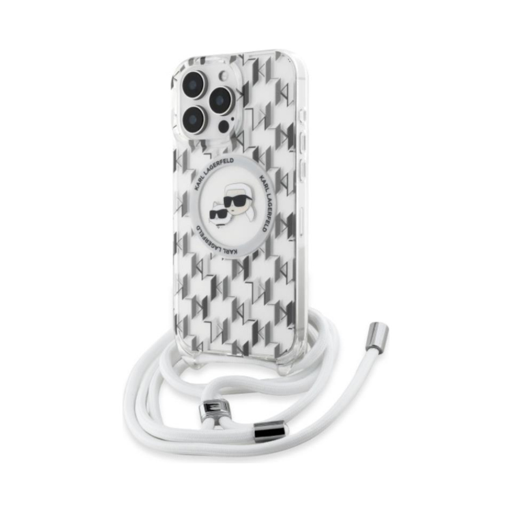 Coque iPhone 16 Pro Karl Lagerfeld IML Crossbody Monogram Karl & Choupette Head MagSafe transparente