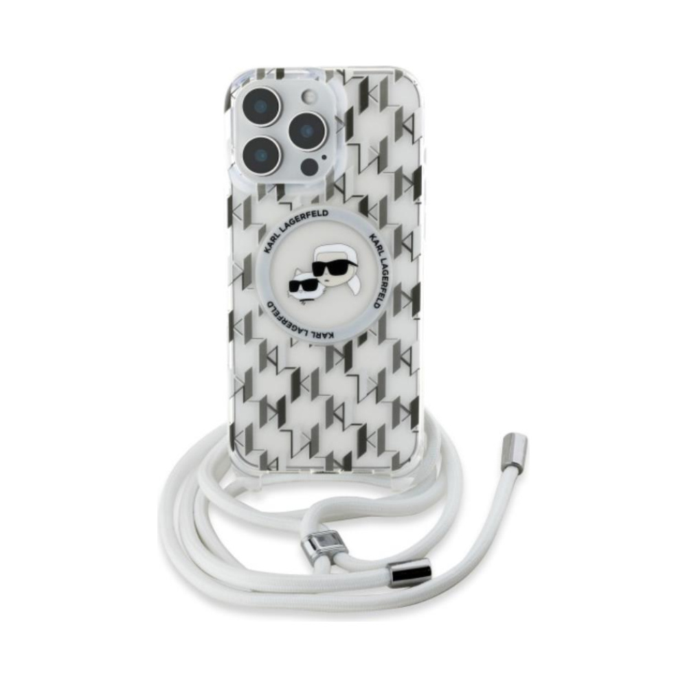 Coque iPhone 16 Pro Karl Lagerfeld IML Crossbody Monogram Karl & Choupette Head MagSafe transparente — visuel 2