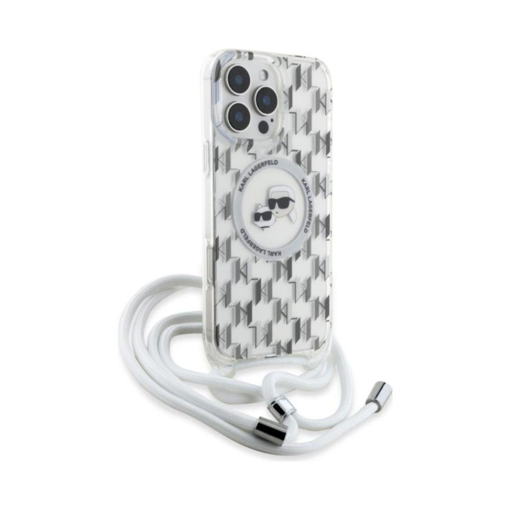 Coque iPhone 16 Pro Karl Lagerfeld IML Crossbody Monogram Karl & Choupette Head MagSafe transparente — visuel 3