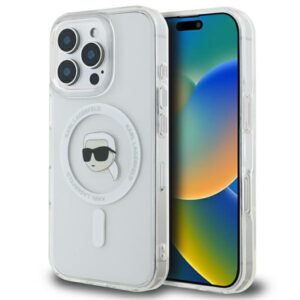 Coque iPhone 16 Pro Karl Lagerfeld IML Metal Karl Head MagSafe blanche