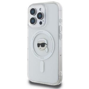 Coque iPhone 16 Pro Karl Lagerfeld IML Metal Karl Head MagSafe blanche — visuel 2
