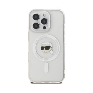Coque iPhone 16 Pro Karl Lagerfeld IML Metal Karl Head MagSafe blanche — visuel 3