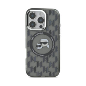 Coque iPhone 16 Pro Karl Lagerfeld IML Monogram Karl & Choupette Head MagSafe noire — visuel 3