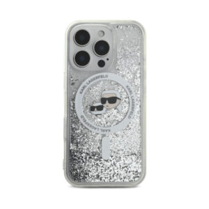 Coque iPhone 16 Pro Karl Lagerfeld Liquid Glitter Karl & Choupette Head MagSafe transparente — visuel 3