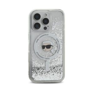 Coque iPhone 16 Pro Karl Lagerfeld Liquid Glitter Karl Head MagSafe transparente — visuel 3
