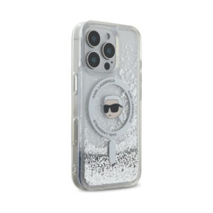Coque iPhone 16 Pro Karl Lagerfeld Liquid Glitter Karl Head MagSafe transparente — visuel 4