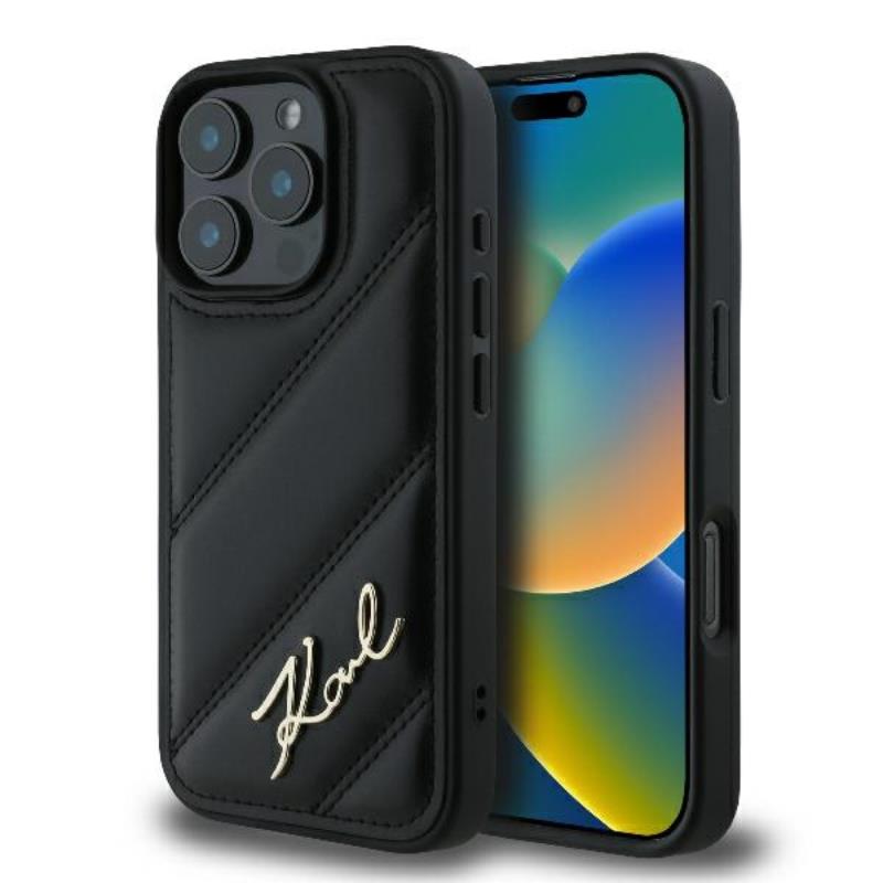 Coque iPhone 16 Pro Karl Lagerfeld Quilted Signature noire