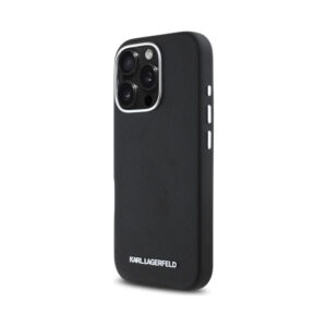 Coque iPhone 16 Pro Karl Lagerfeld Saffiano Full Wrapped Elongated Metal Logo MagSafe noire — visuel 2