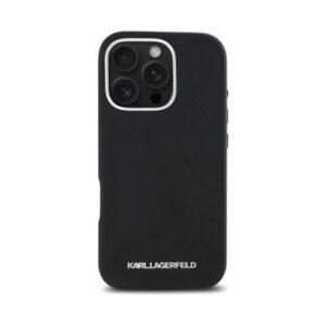 Coque iPhone 16 Pro Karl Lagerfeld Saffiano Full Wrapped Elongated Metal Logo MagSafe noire — visuel 3