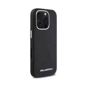 Coque iPhone 16 Pro Karl Lagerfeld Saffiano Full Wrapped Elongated Metal Logo MagSafe noire — visuel 4