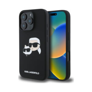 Coque iPhone 16 Pro Karl Lagerfeld Silicone Double Heads Print MagSafe noire
