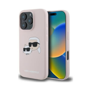 Coque iPhone 16 Pro Karl Lagerfeld Silicone Double Heads Print MagSafe rose