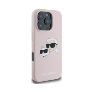 Coque iPhone 16 Pro Karl Lagerfeld Silicone Double Heads Print MagSafe rose — visuel 4