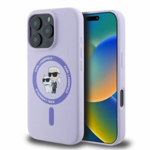 Coque iPhone 16 Pro Karl Lagerfeld Silicone Karl & Choupette Ring MagSafe violette