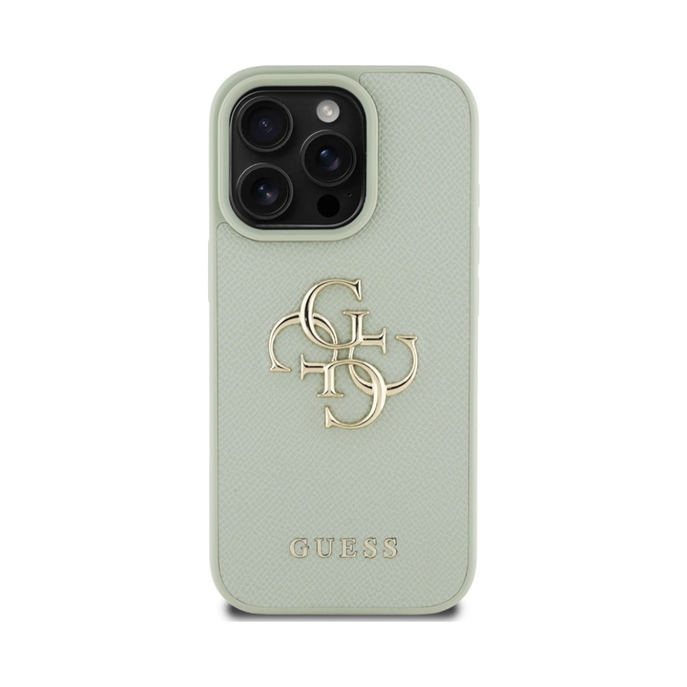 Coque iPhone 16 Pro Max Guess Grained Big 4G Logo Small Classic Logo verte — visuel 3