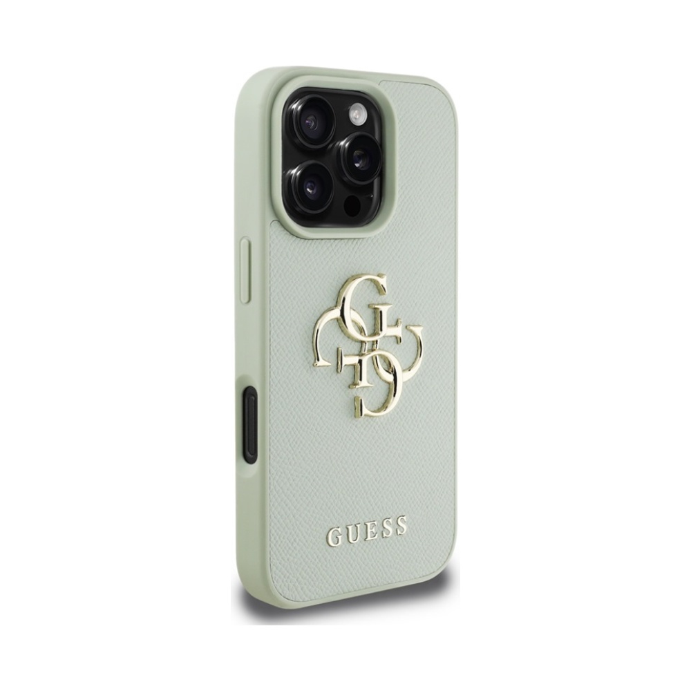 Coque iPhone 16 Pro Max Guess Grained Big 4G Logo Small Classic Logo verte — visuel 4