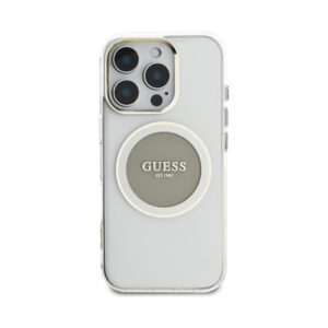 Coque iPhone 16 Pro Max Guess IML Metal Colored Circle Classic Logo MagSafe grise — visuel 3