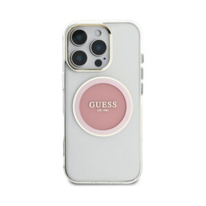 Coque iPhone 16 Pro Max Guess IML Metal Colored Circle Classic Logo MagSafe rose — visuel 3