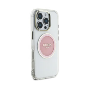 Coque iPhone 16 Pro Max Guess IML Metal Colored Circle Classic Logo MagSafe rose — visuel 4