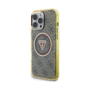 Coque iPhone 16 Pro Max Guess IML Metal Glitter 4G Circle Triangle MagSafe brune — visuel 2