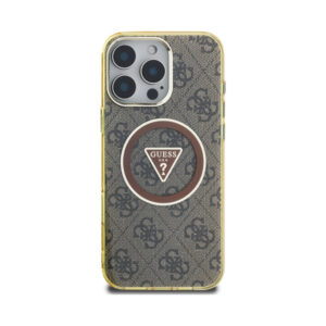 Coque iPhone 16 Pro Max Guess IML Metal Glitter 4G Circle Triangle MagSafe brune — visuel 3