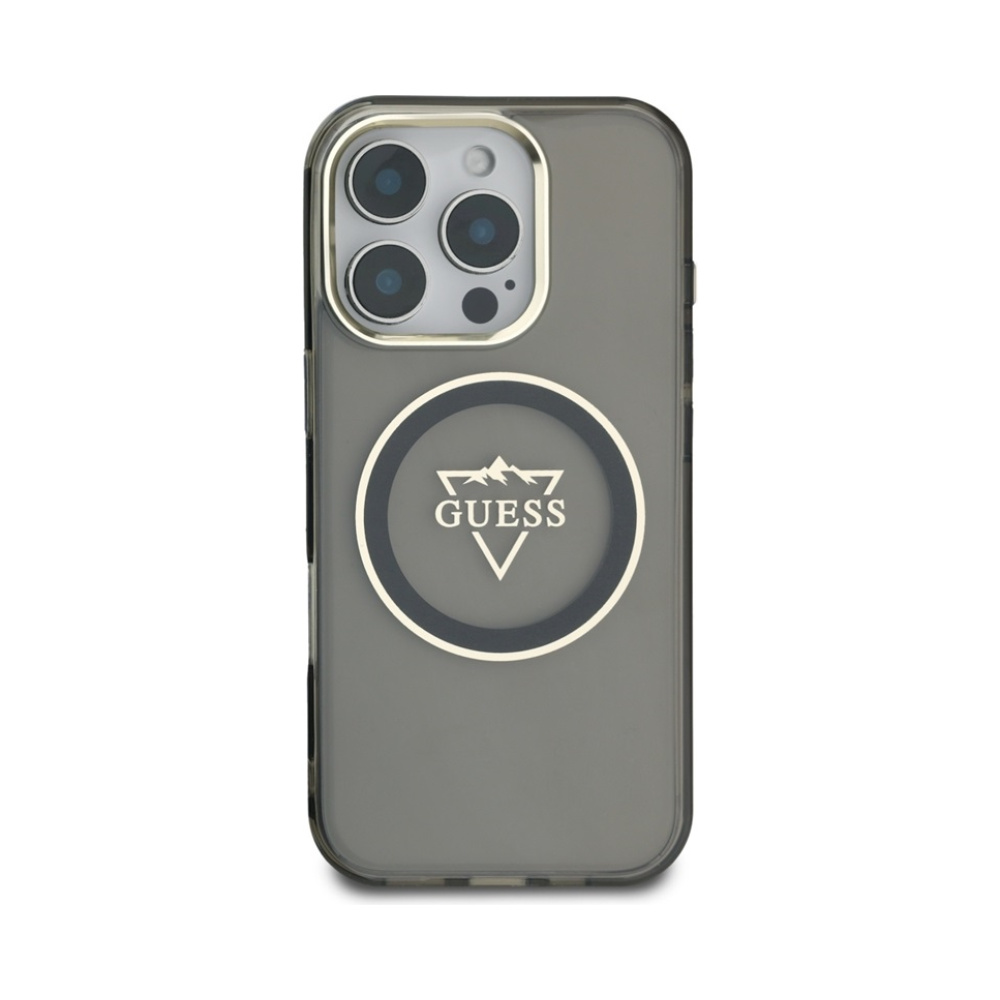 Coque iPhone 16 Pro Max Guess IML Metal Mountain Logo MagSafe noire — visuel 3