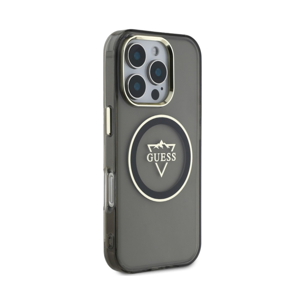 Coque iPhone 16 Pro Max Guess IML Metal Mountain Logo MagSafe noire — visuel 4