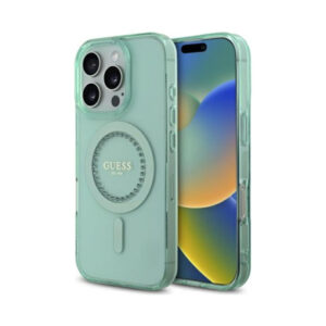 Coque iPhone 16 Pro Max Guess IML Rhinestones MagSafe verte