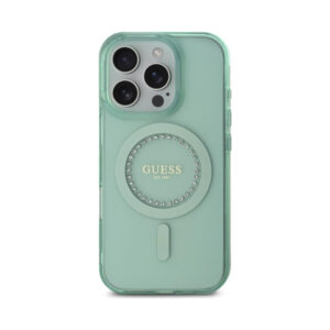 Coque iPhone 16 Pro Max Guess IML Rhinestones MagSafe verte — visuel 3