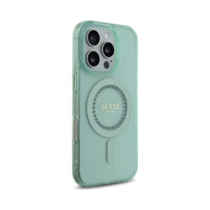 Coque iPhone 16 Pro Max Guess IML Rhinestones MagSafe verte — visuel 4