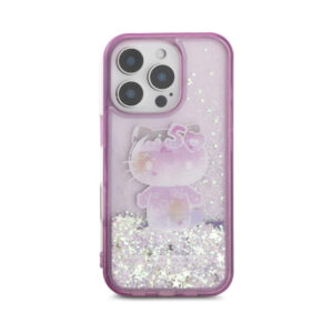 Coque iPhone 16 Pro Max Hello Kitty Liquid Glitter 50TH Anniversary Party violette — visuel 3