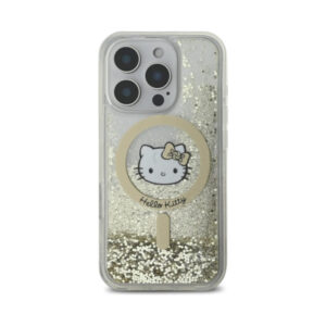 Coque iPhone 16 Pro Max Hello Kitty Liquid Glitter Fever MagSafe blanche et dorée — visuel 3