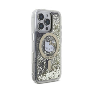 Coque iPhone 16 Pro Max Hello Kitty Liquid Glitter Fever MagSafe noire et dorée — visuel 4