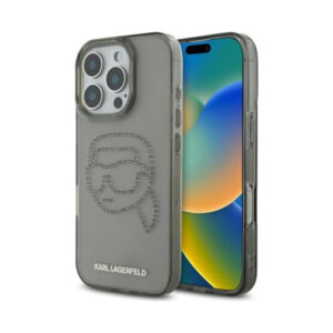 Coque iPhone 16 Pro Max Karl Lagerfeld IML Rhinestones Karl Head noire
