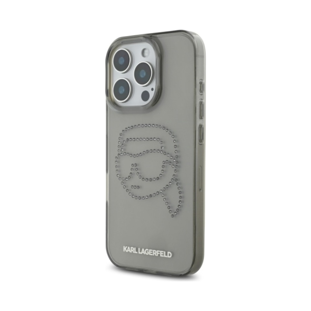Coque iPhone 16 Pro Max Karl Lagerfeld IML Rhinestones Karl Head noire — visuel 2