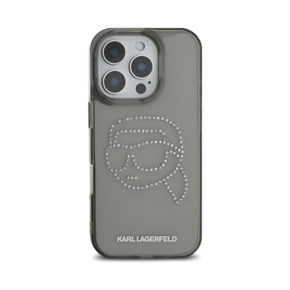 Coque iPhone 16 Pro Max Karl Lagerfeld IML Rhinestones Karl Head noire — visuel 3