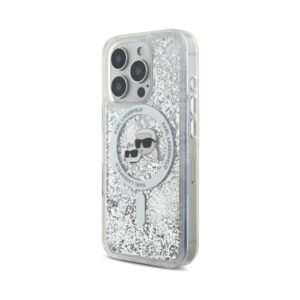 Coque iPhone 16 Pro Max Karl Lagerfeld Liquid Glitter Karl & Choupette Head MagSafe transparente — visuel 2