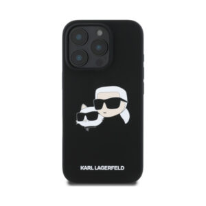 Coque iPhone 16 Pro Max Karl Lagerfeld Silicone Double Heads Print MagSafe noire — visuel 3