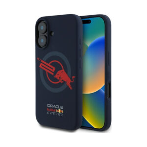Coque iPhone 16 Red Bull HC Silicone Logo Red Lining MagSafe bleu marine