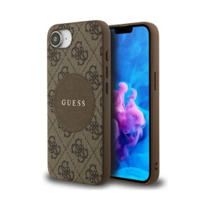 Coque iPhone 16e Guess 4G Circle Classic Logo MagSafe brune