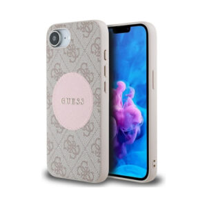 Coque iPhone 16e Guess 4G Circle Classic Logo MagSafe rose
