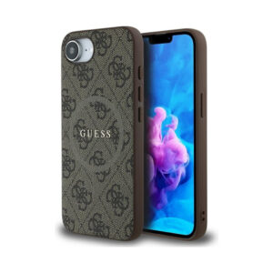 Coque iPhone 16e Guess 4G Ring Classic Logo MagSafe brune