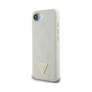 Coque iPhone 16e Guess Grained Hot Stamp Peony Triangle Logo MagSafe beige — visuel 2